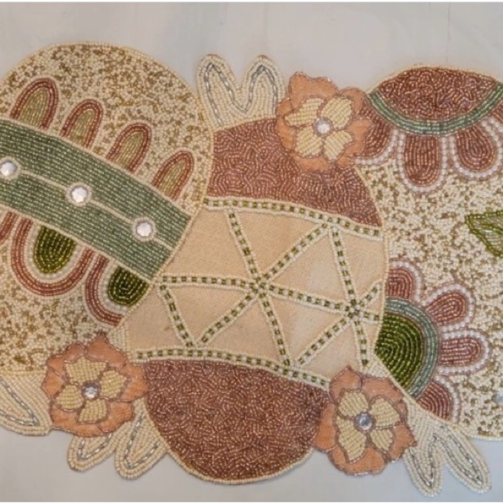 Nicole Miller Beaded Easter Eggs Table Runner 13x36 Floral Pearls BoHo Farmhouse